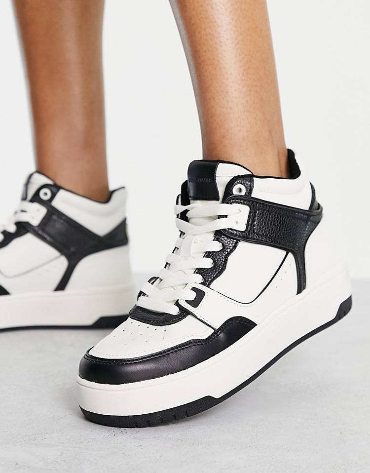 Stradivarius retro hi top sneakers with black contrast